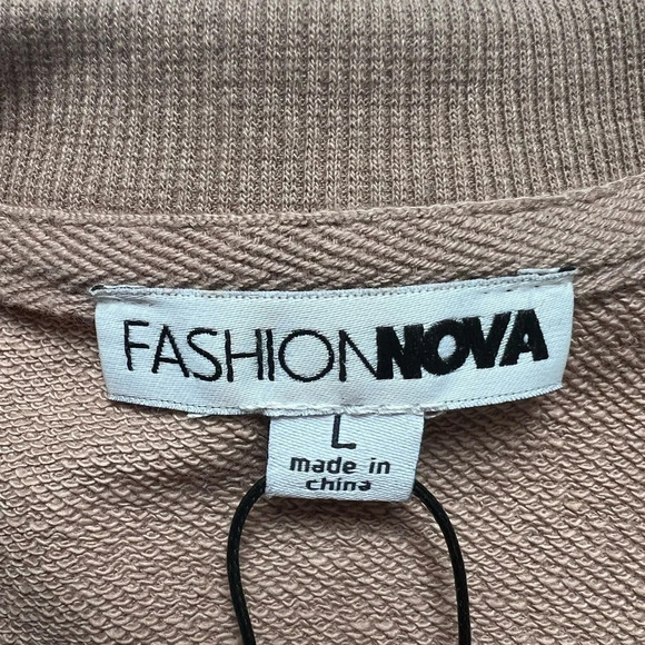Fashion Nova Taupe Brown Cotton Blend Crew Neck Sweatshirt Size Large L - Picture 7 of 8